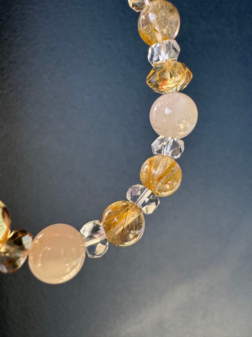 ラリマーとルチルクォーツブレスレット　デザインブレスレット