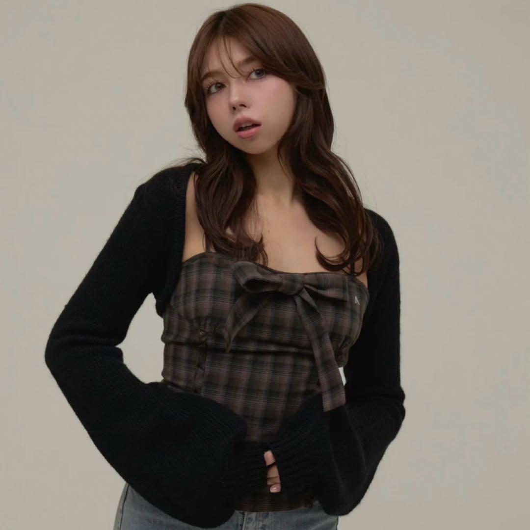 トップス andmary Tyla ribbon set tops black