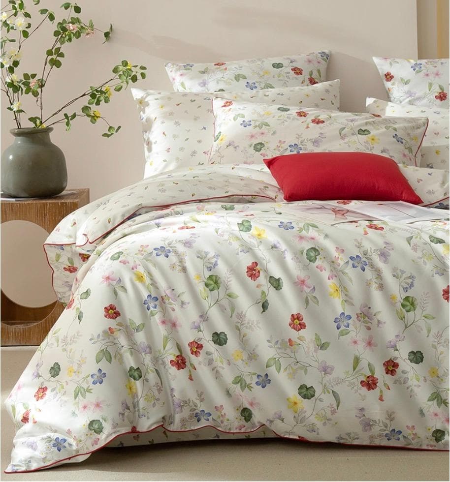 オーダーメイド エジプト超長綿 600TC 小花柄 ボタニカル 白 綿100