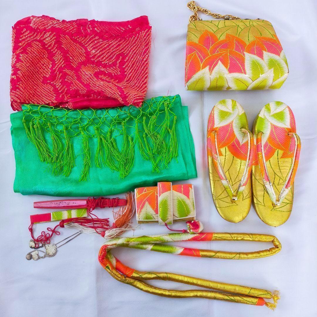 七五三 7歳 正絹　セット 081505　桐　桔梗　紅葉　青海波　金駒刺繍