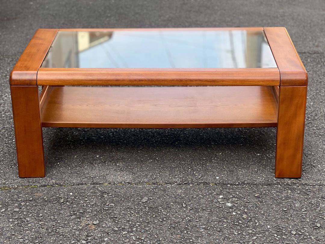 木製テーブル ガラス天板付き