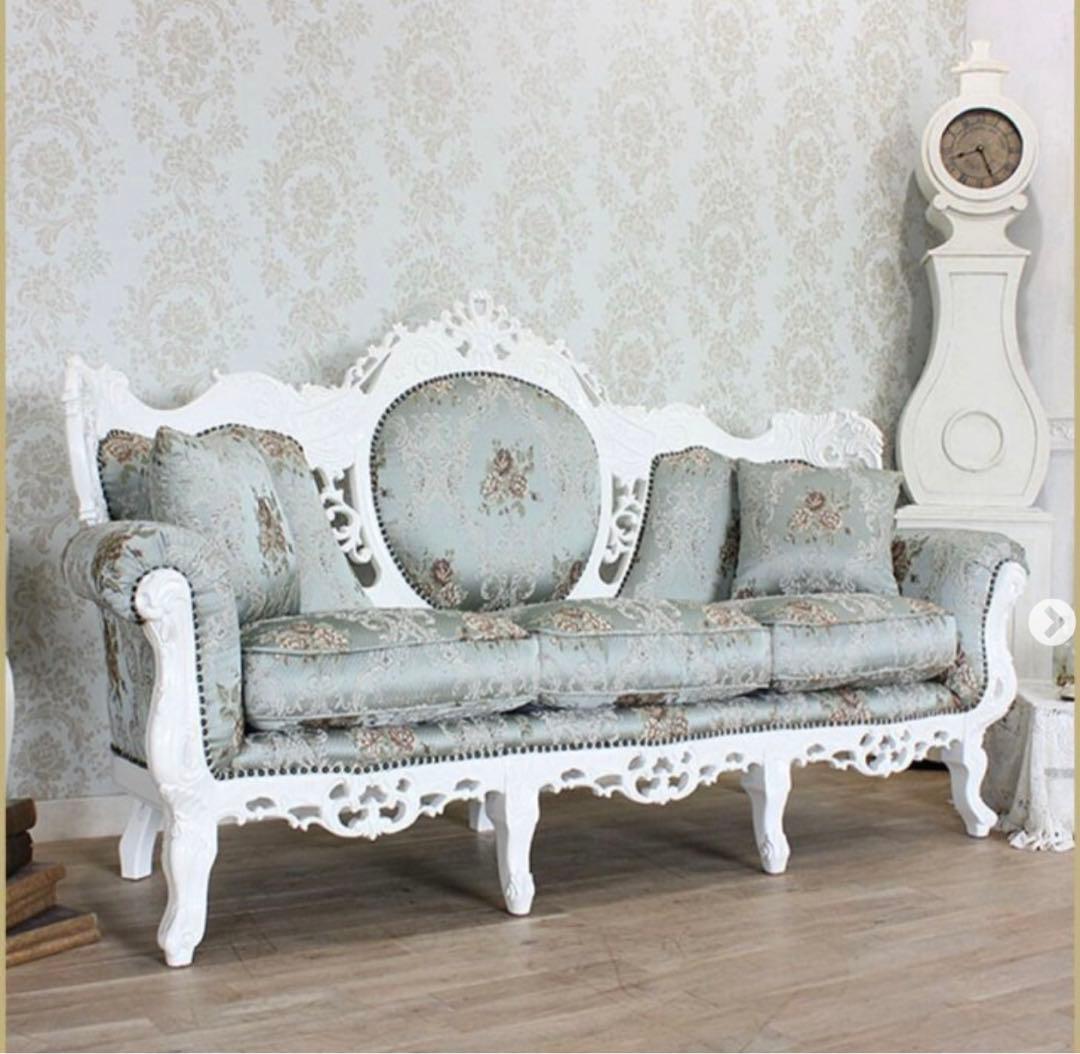 【ヴェネチアンイタリアンソファ　3人掛け　ホワイトフレーム×クラシックフラワー】