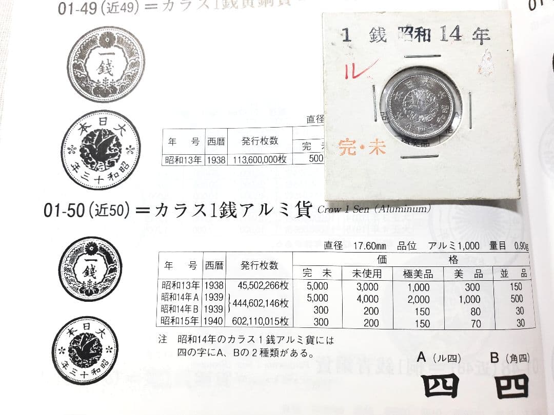 専用品　カラス1銭　未使用　ル四　10銭ニッケル貨　美品クラス以上