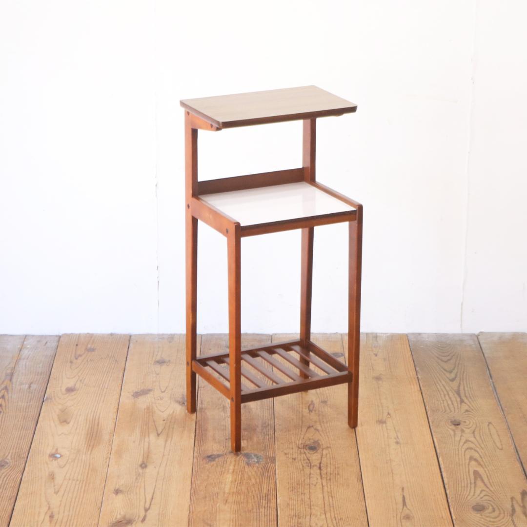 カリモク レトロ 電話台 花台 飾り台 木製 メラミン天板 デコラトップ