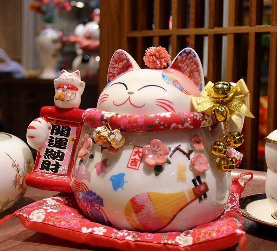 招き猫 置物 陶器製 23cm