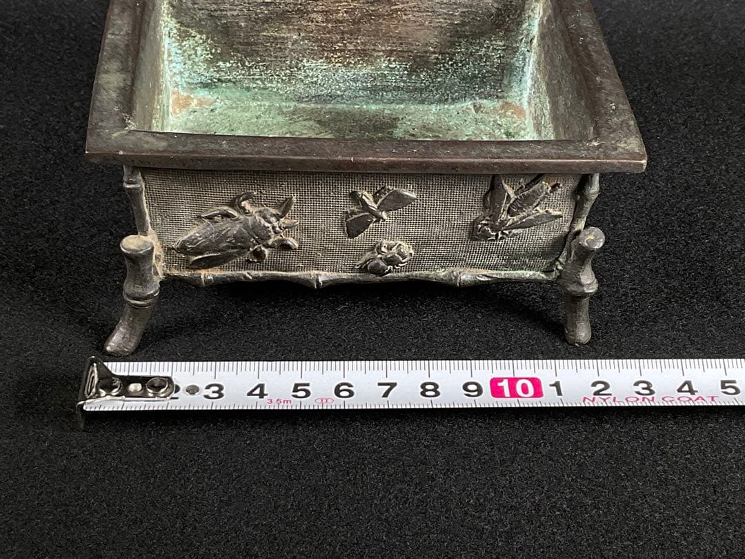 古銅　水盤　香炉　市川東玉斎造　蝶・蜘蛛・蜂他 虫づくし