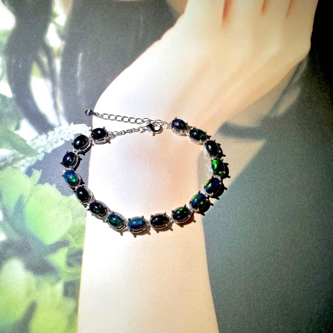 SV925 ブラックオパール　オーバル　ブレスレット　7×5㎜　19㎝　B