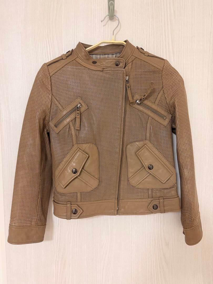 バーバリー　ベージュ レザーメッシュジャケット