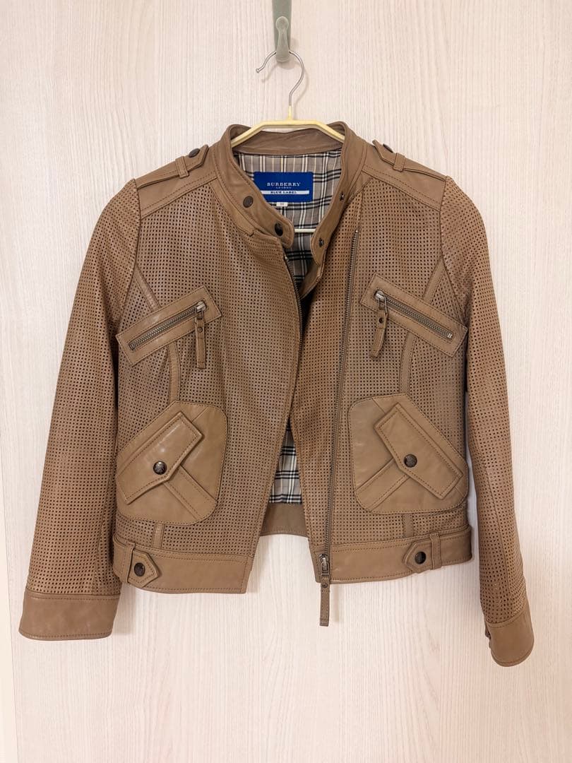バーバリー　ベージュ レザーメッシュジャケット