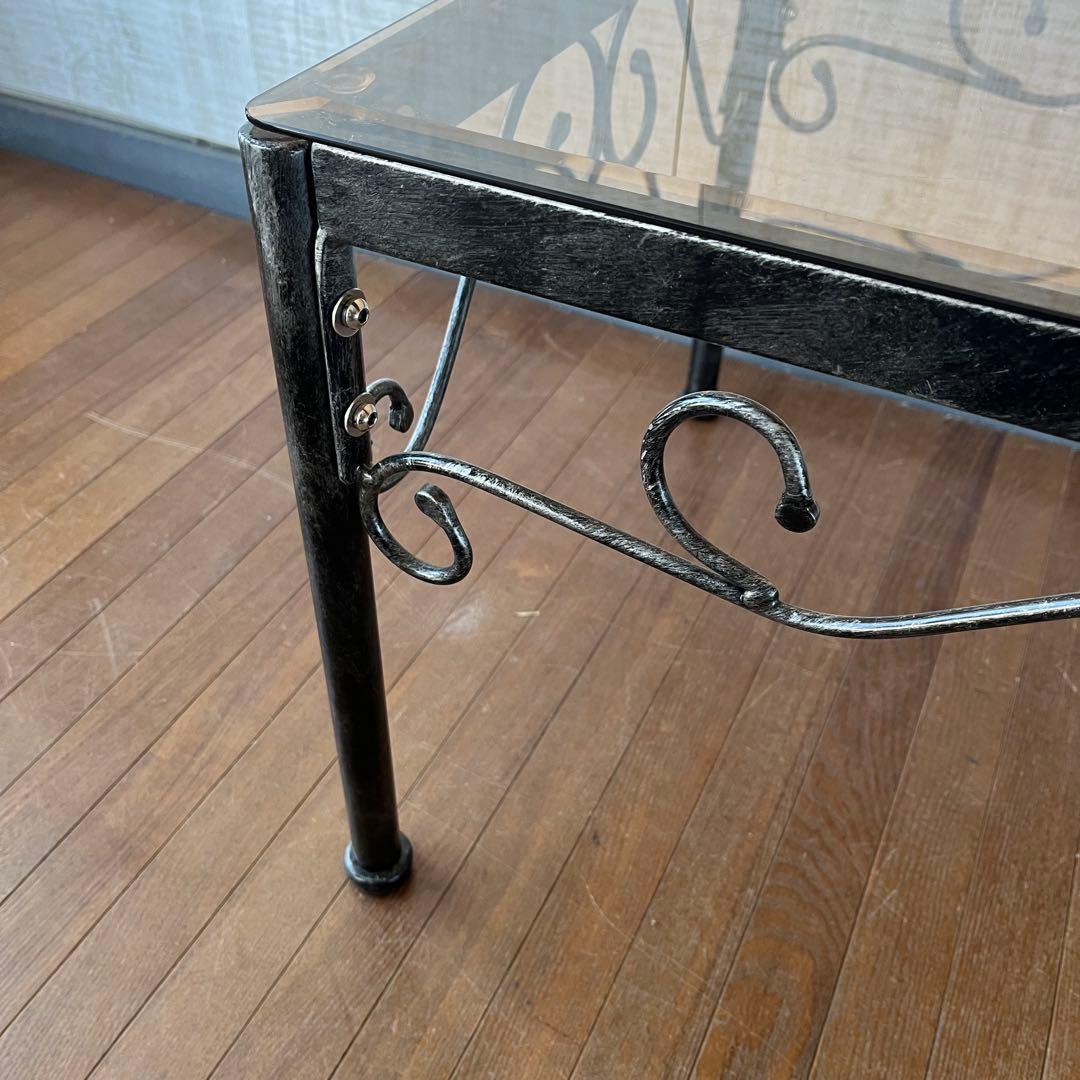 【アンティーク】アイアンフレーム ガラストップ センターテーブル 古民家 古家具