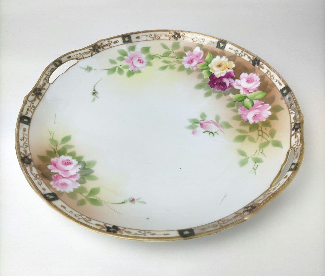 1891年～★カエデ印★オールドノリタケ 金彩点盛り薔薇絵皿