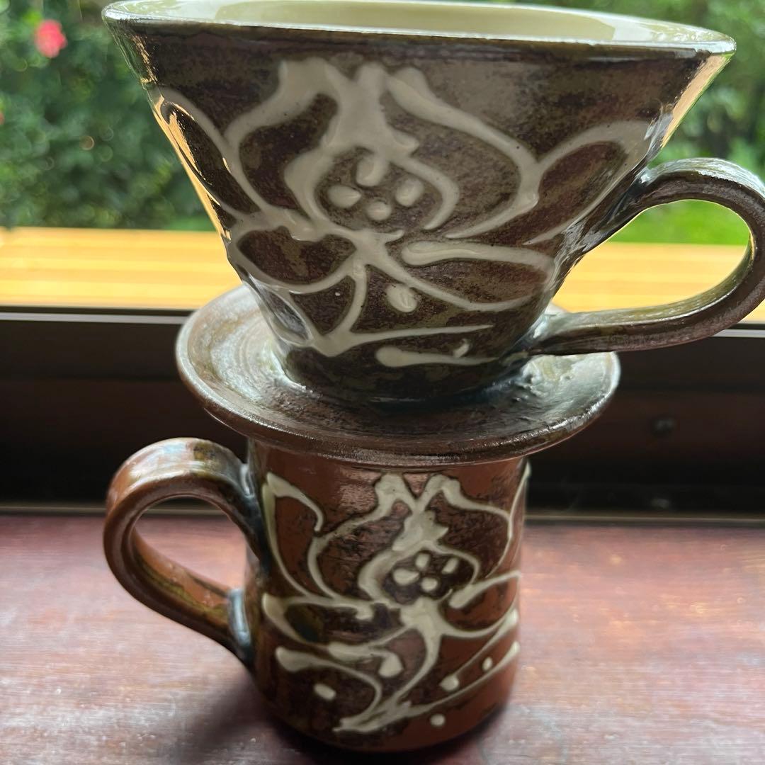 沖縄　やちむん　読谷　拓実窯　コーヒードリッパーとマグカップ