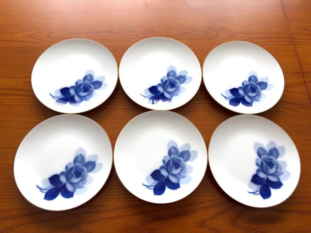ゆ*き様 大倉陶園 ブルーローズ デザートプレート 19.5cm 6枚セット 金