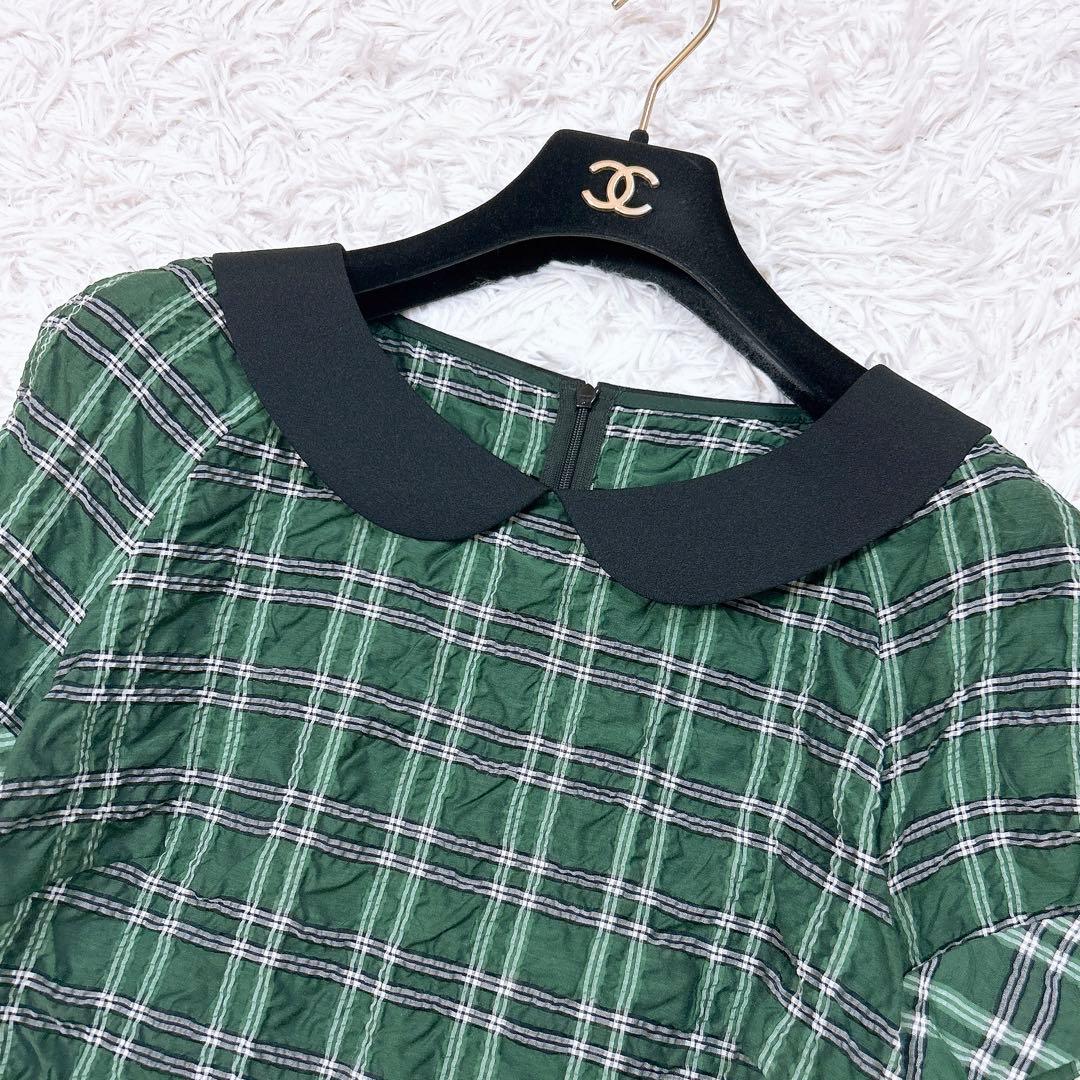 新品 Rene ルネ クロップドブラウス チェック柄 グリーン 白 黒 34
