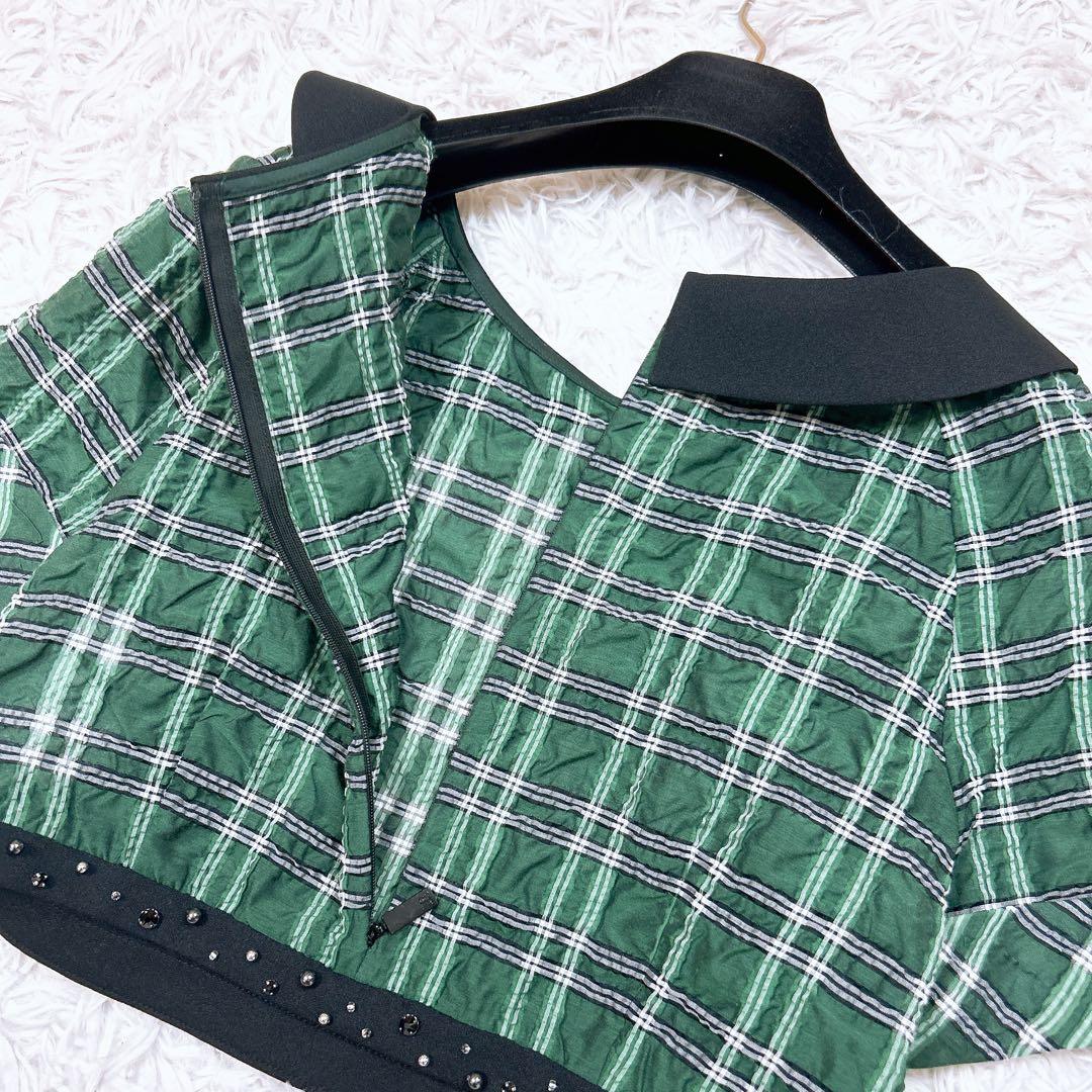 新品 Rene ルネ クロップドブラウス チェック柄 グリーン 白 黒 34