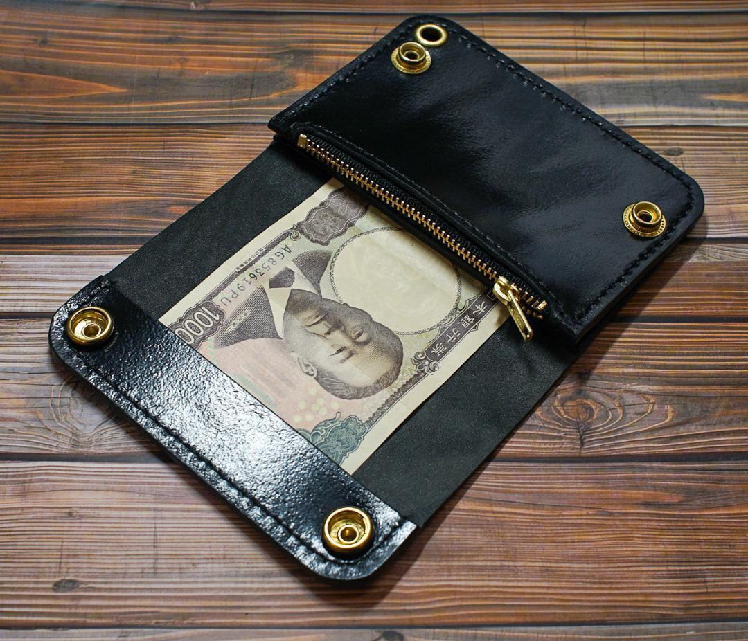 コードバン ショートトラッカーウォレット　ブラック 真鍮 トラッカーウォレット