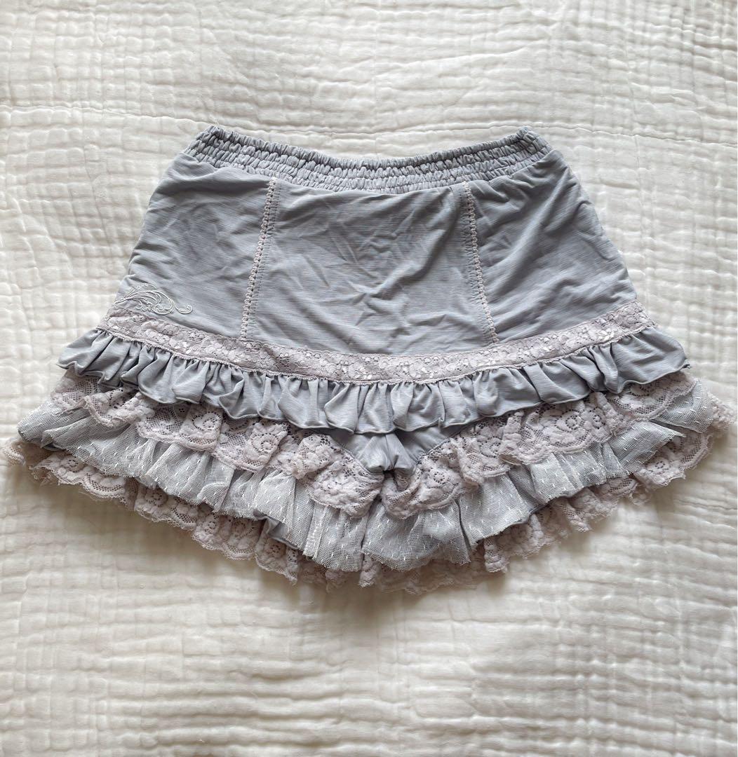 00s 希少 ozz oneste 異素材レースフリルティアードスカパン