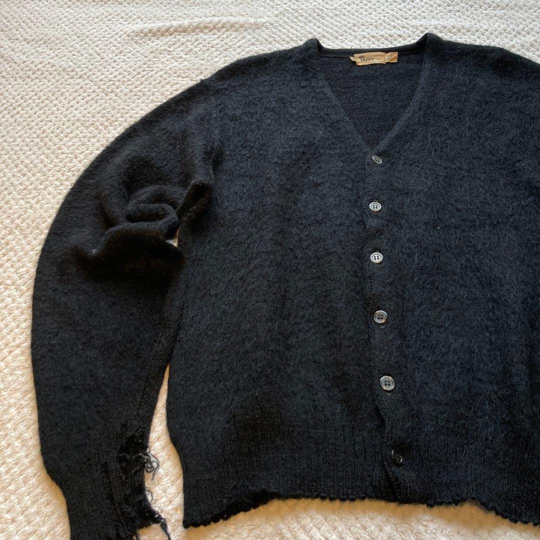 60s ブラック モヘア カーディガン 黒 毛足長 グランジ カートコバーン