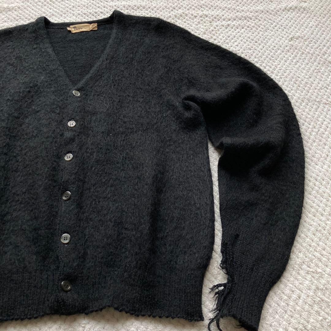 60s ブラック モヘア カーディガン 黒 毛足長 グランジ カートコバーン
