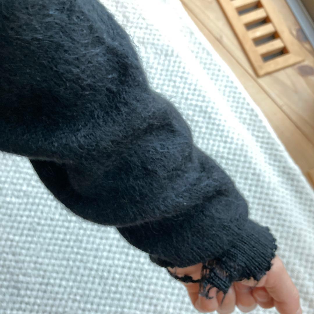 60s ブラック モヘア カーディガン 黒 毛足長 グランジ カートコバーン