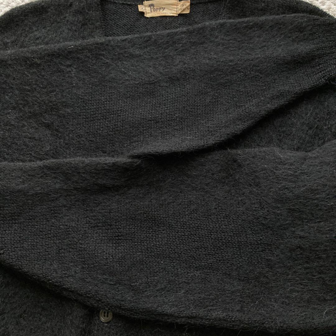 60s ブラック モヘア カーディガン 黒 毛足長 グランジ カートコバーン