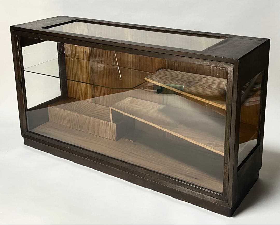 ビンテージ　木製ガラスケース　ガラスラック　昭和レトロ　飾り台