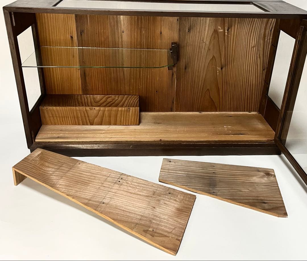 ビンテージ　木製ガラスケース　ガラスラック　昭和レトロ　飾り台