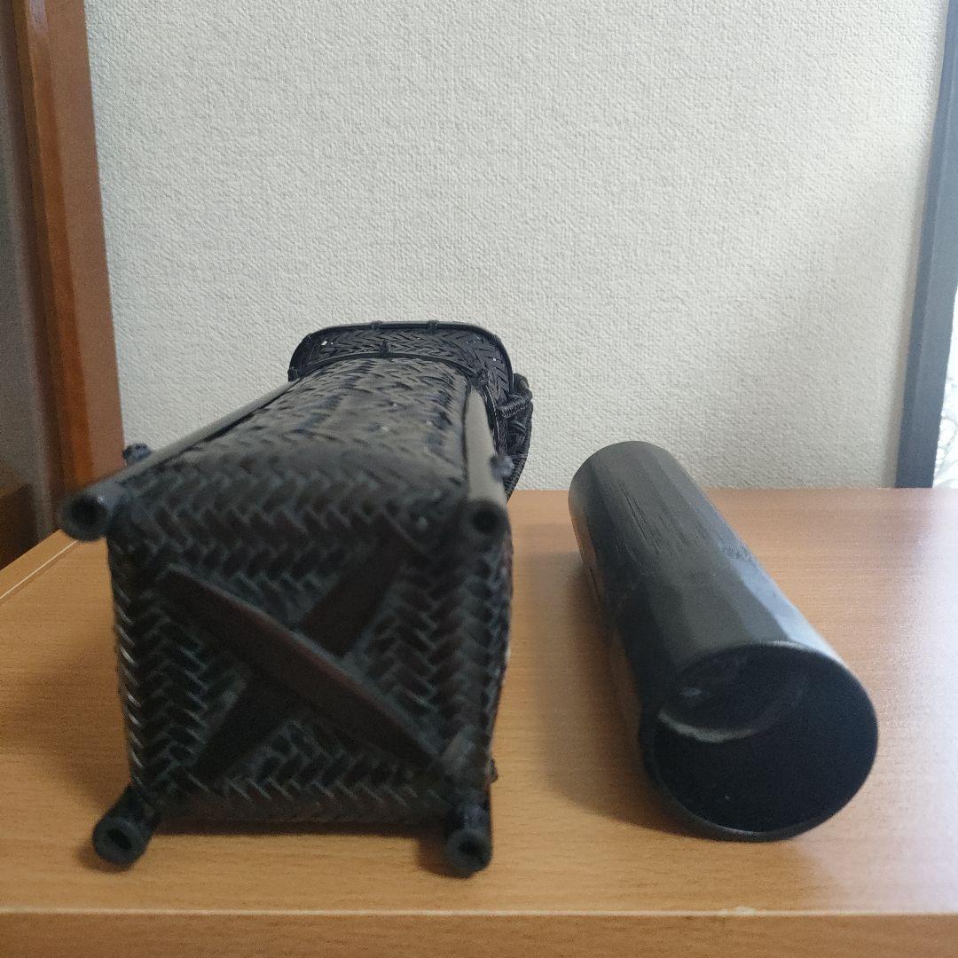 〈新品未使用〉竹籠　花籠　花器　花入れ　黒色　四極一輪　竹細工　茶道具【TA4】