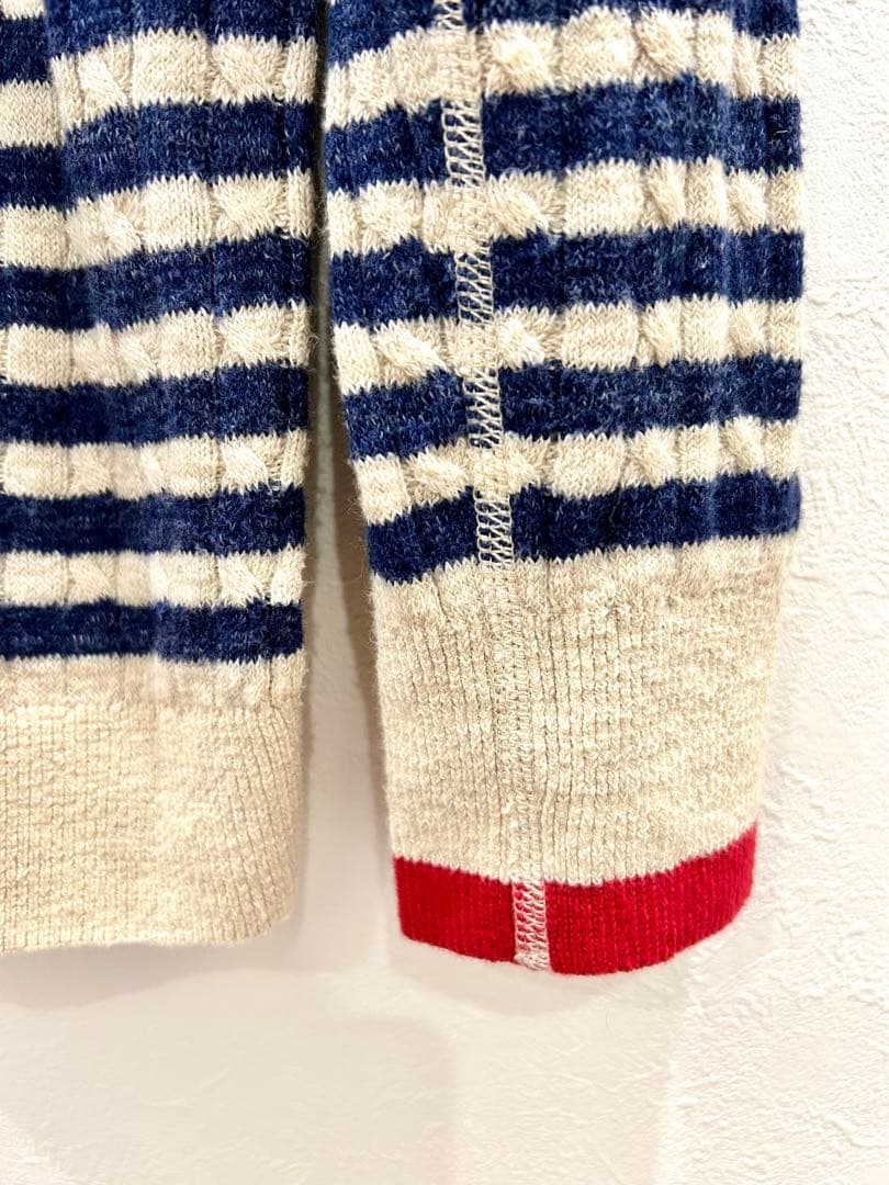 45R 超ガーゼ ケーブル編み ボーダー トリコロール