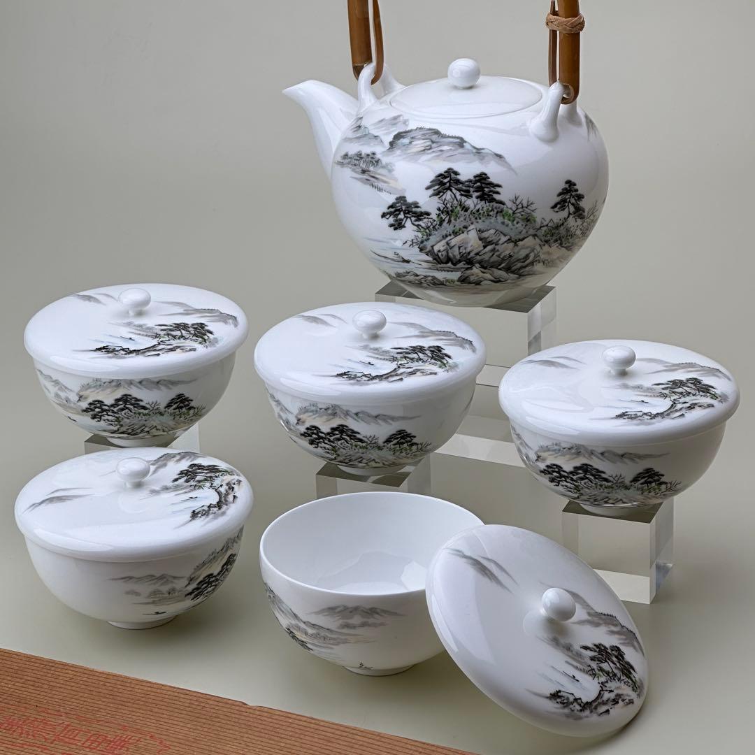 深川製磁 Imperial ボーンチャイナ 山水 茶器揃 皇室御用達表記