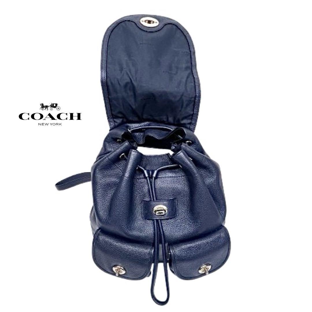 保存袋付！coach リュック375812ターンロック革レザーネイビーmi092