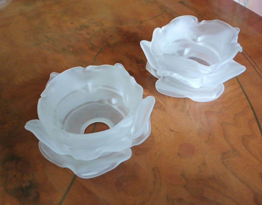 アンティーク薔薇シェード/イタリア製/スリガラス2灯/ NY購入/訳あり