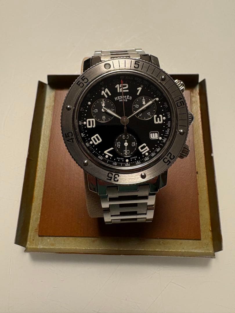 B*様 HERMES クロノグラフ ブラック ステンレススチール腕時計