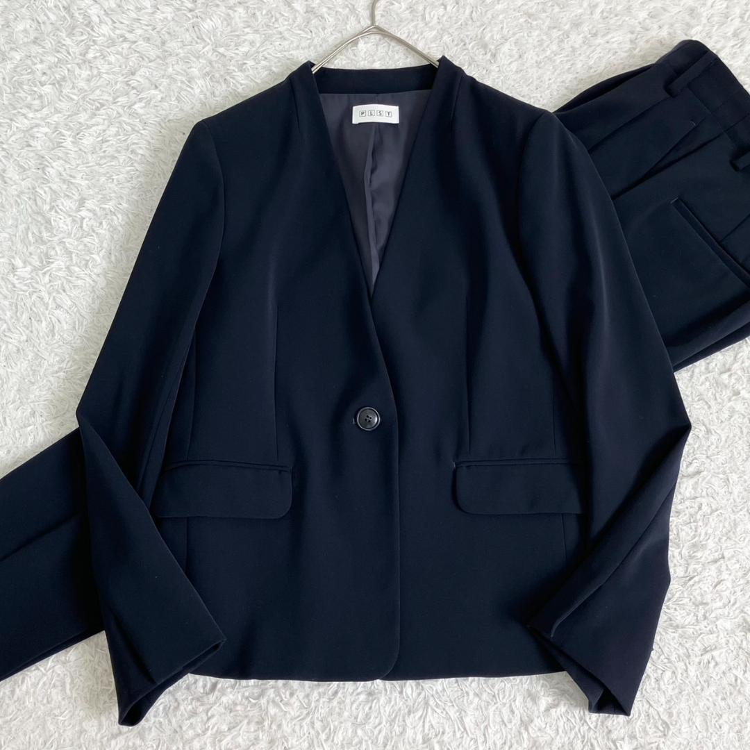 極美品✨プラステ セットアップ ノーカラー 洗える ストレッチ 1B 紺 M