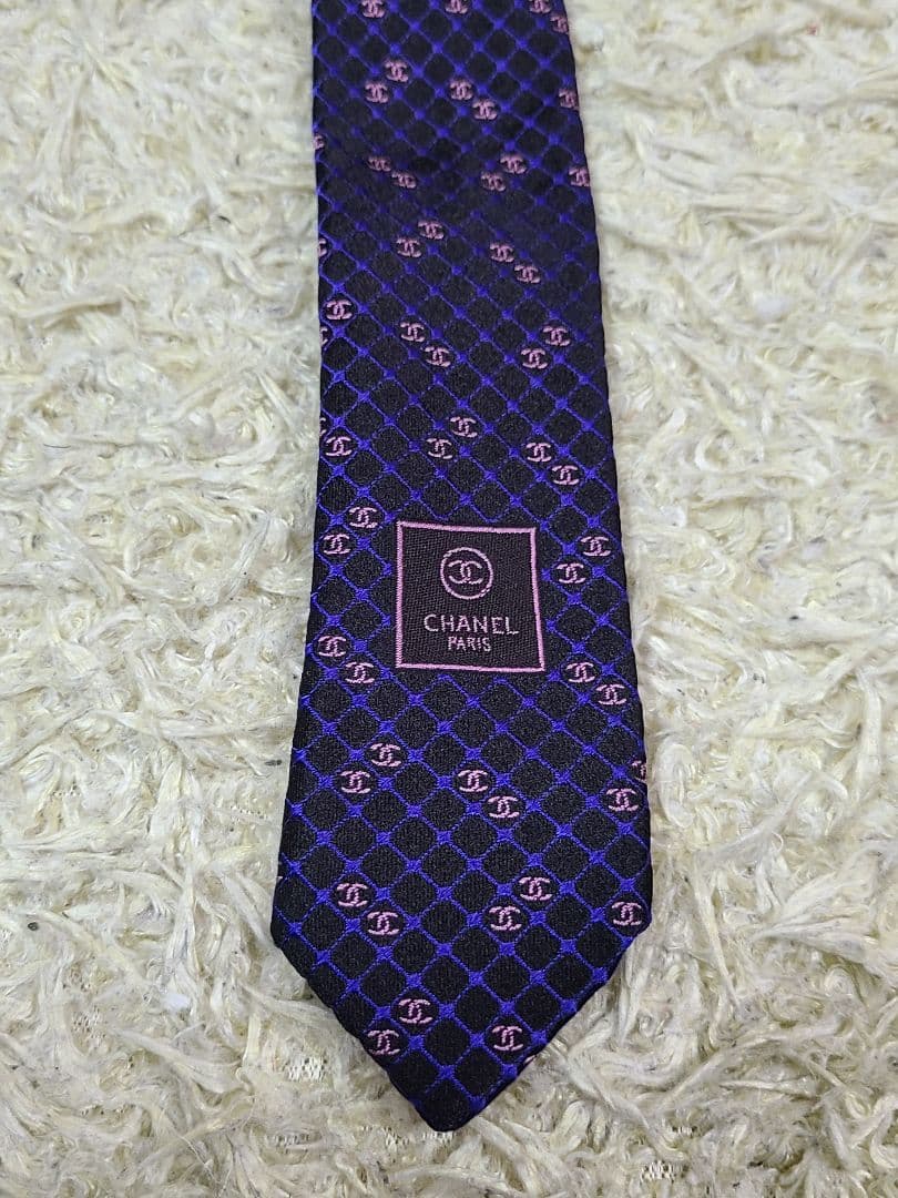 極美品 CHANEL シャネル ネクタイ ココマーク ロゴ 総柄 チェーン
