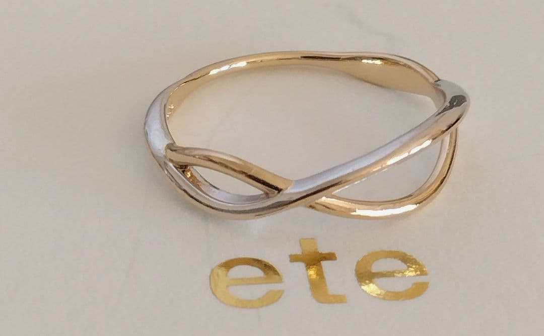 エテ K10 11号 コンビカラー クロス リング ゴールド ライン レア 美品