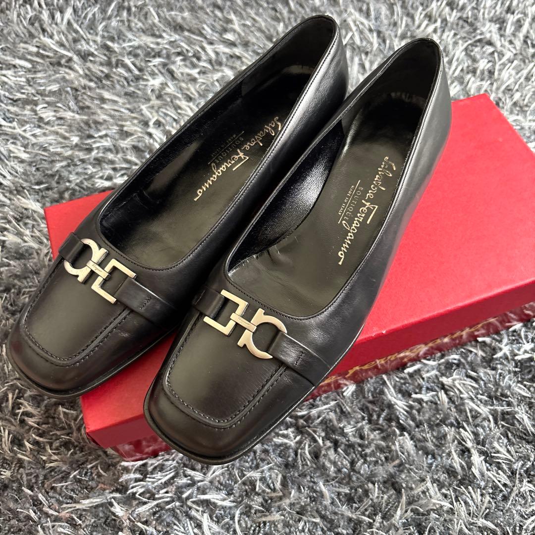 フェラガモ　レザー フラットシューズ 黒　36 1/2