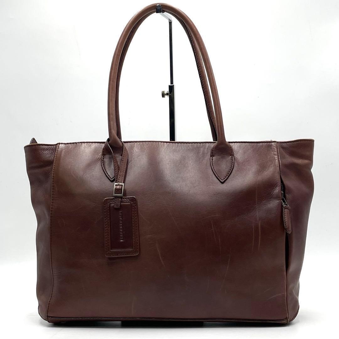 美品●マザーハウス トートバッグ ビジネスバッグ 肩掛け A4 ブラウン レザー