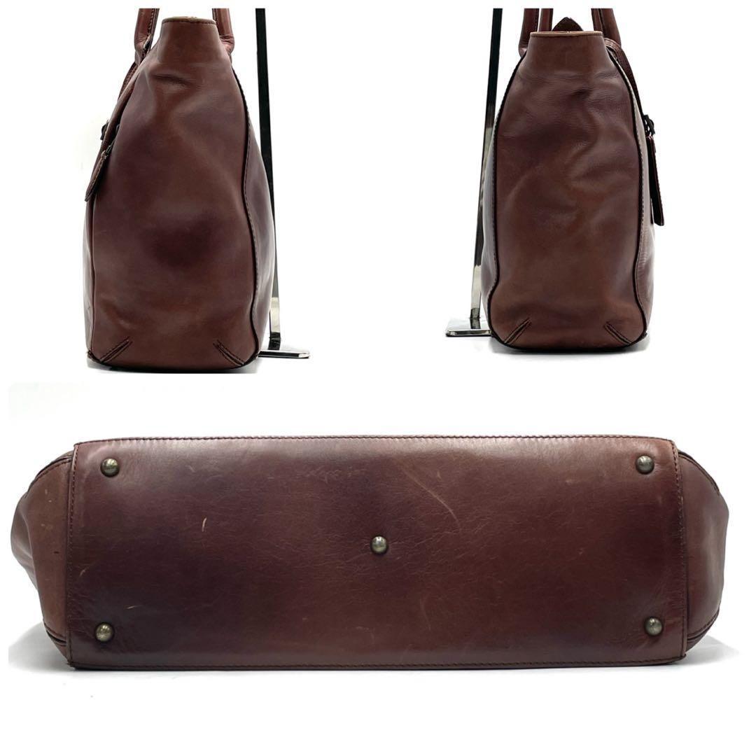 美品●マザーハウス トートバッグ ビジネスバッグ 肩掛け A4 ブラウン レザー