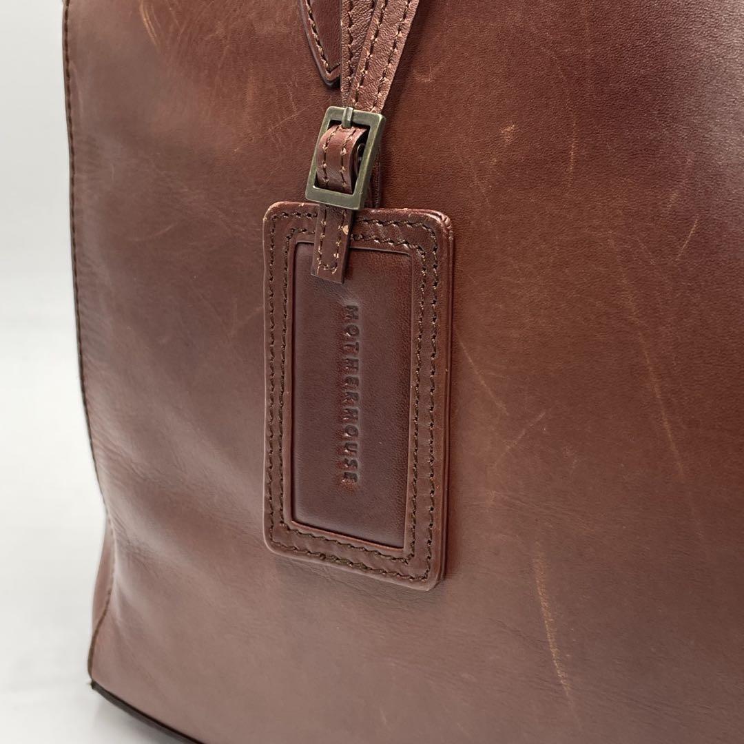 美品●マザーハウス トートバッグ ビジネスバッグ 肩掛け A4 ブラウン レザー