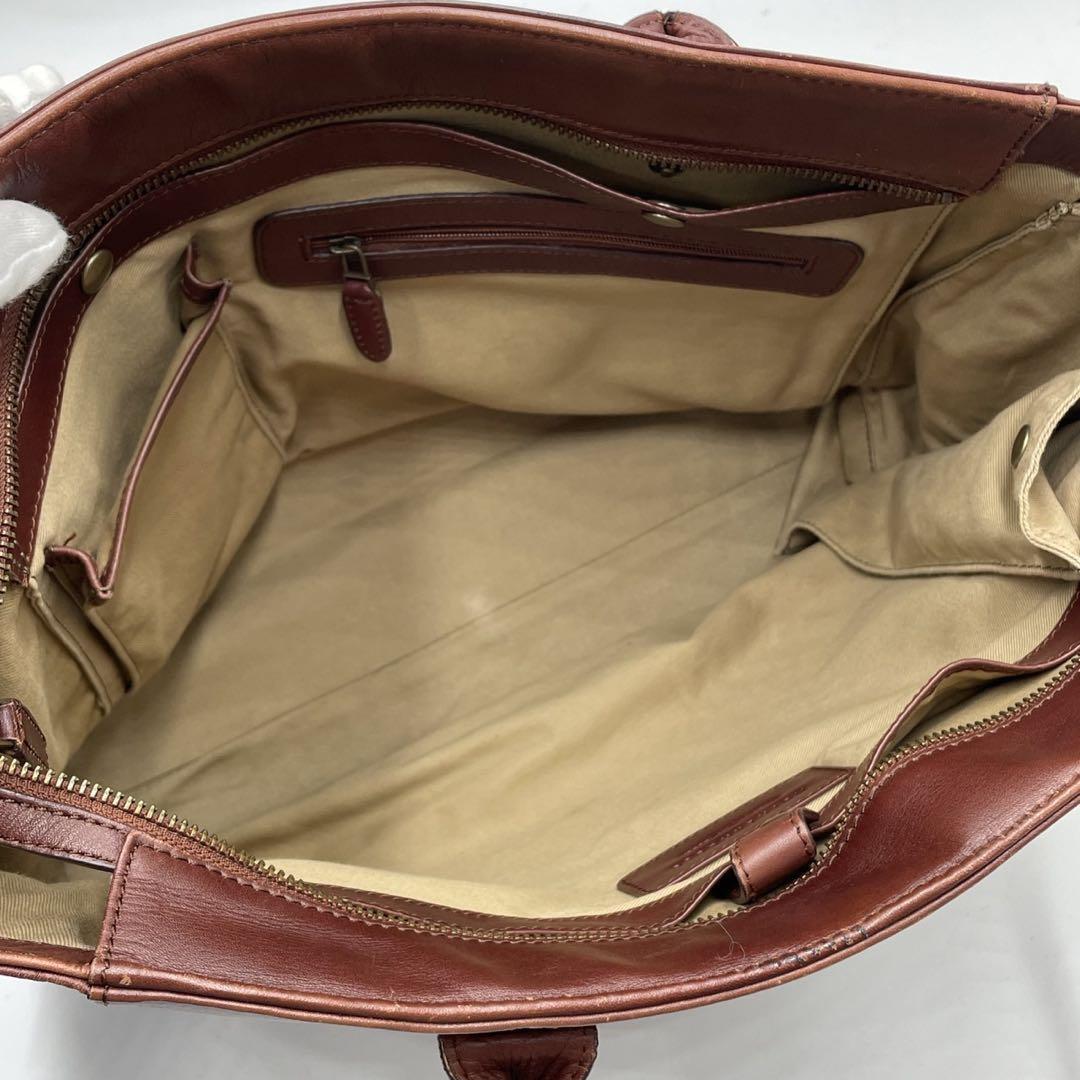 美品●マザーハウス トートバッグ ビジネスバッグ 肩掛け A4 ブラウン レザー