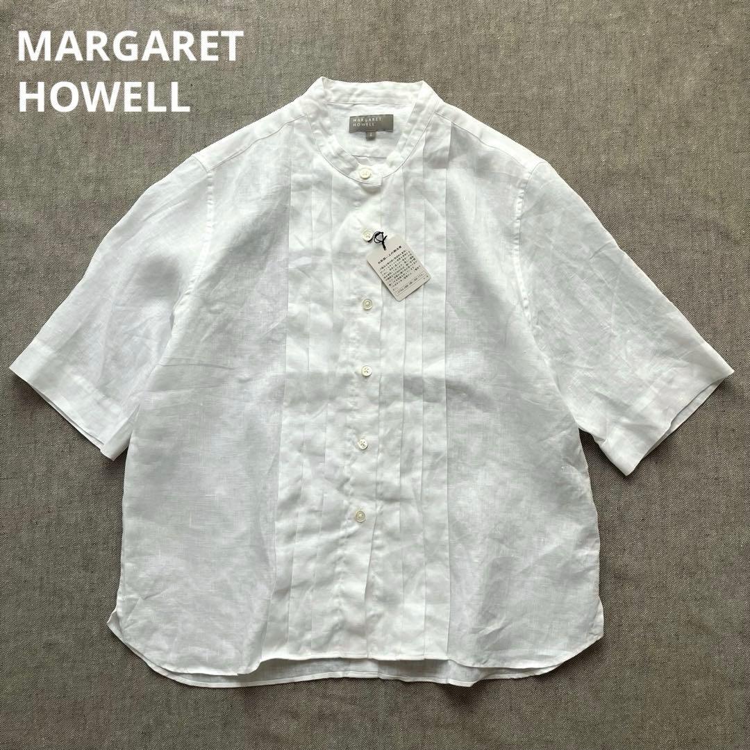 【未使用タグ】MARGARET HOWELLリネン ピンタックバンドカラーシャツ