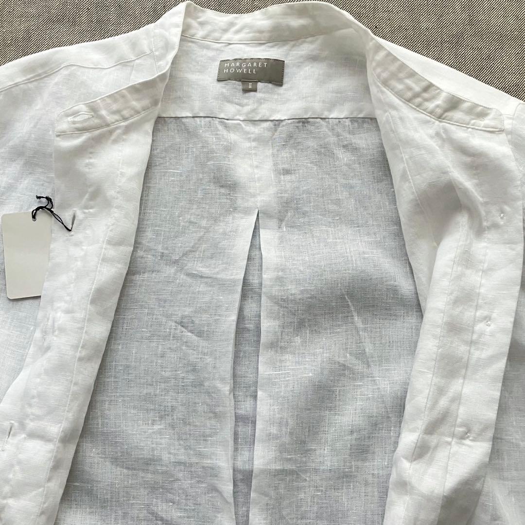 【未使用タグ】MARGARET HOWELLリネン ピンタックバンドカラーシャツ