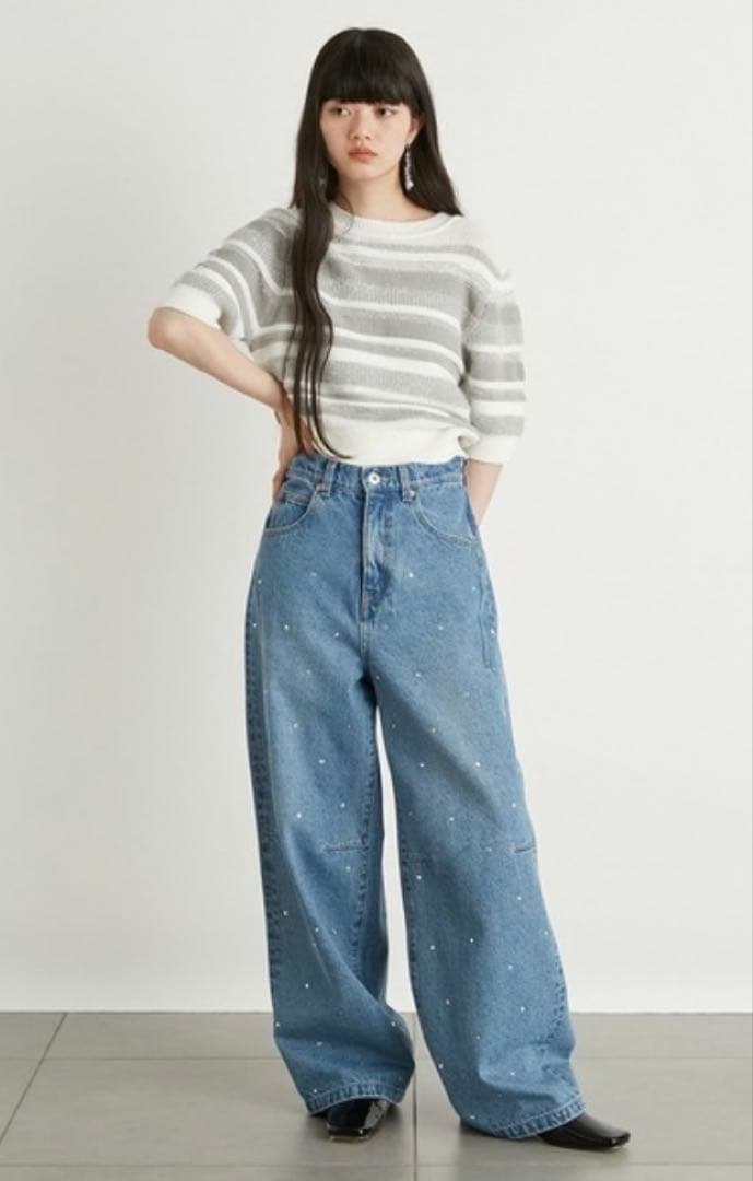リリーブラウン　ハートビジューワイドデニムパンツ