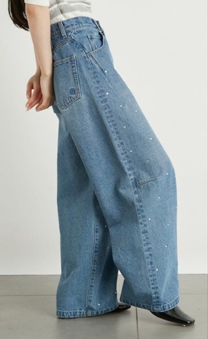 リリーブラウン　ハートビジューワイドデニムパンツ