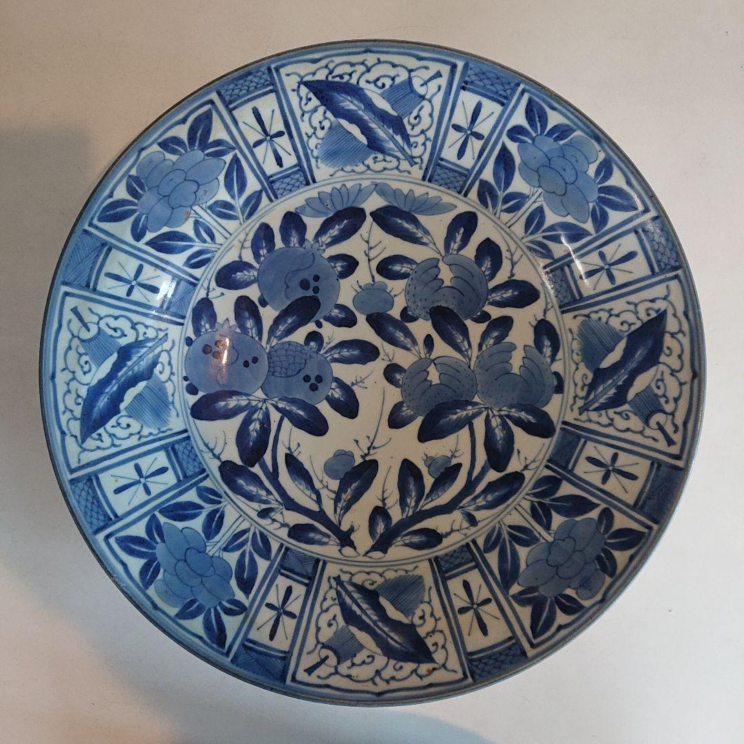 古伊万里染付芙蓉手柘榴尽くし文大皿 ヨーロッパ里帰り品 骨董 インテリア 飾り皿