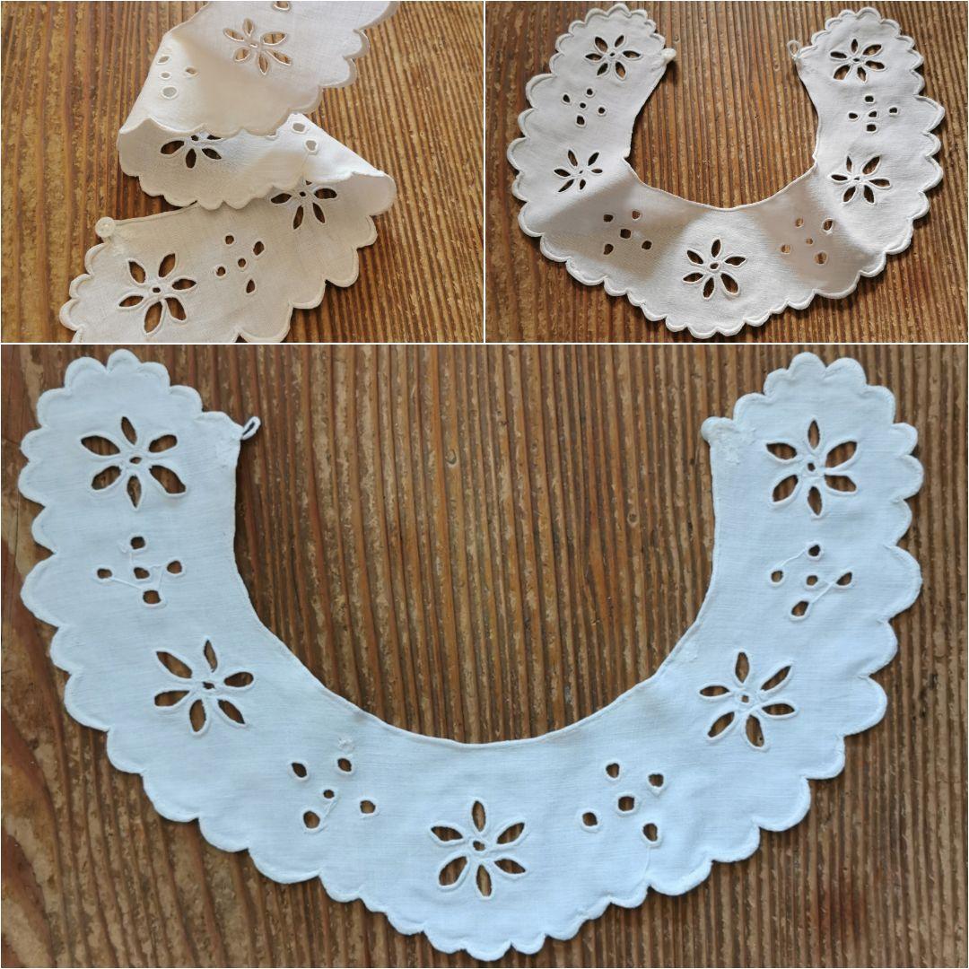 アンティークフランス オープンカットワーク アイレット刺繍 スカラップリム付け襟
