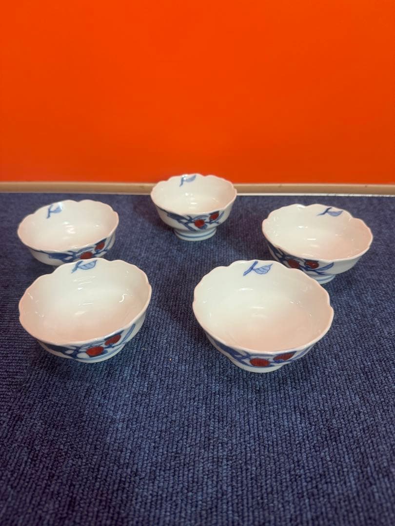 1710 深川製磁　染付柿文　小鉢　5客　8cm