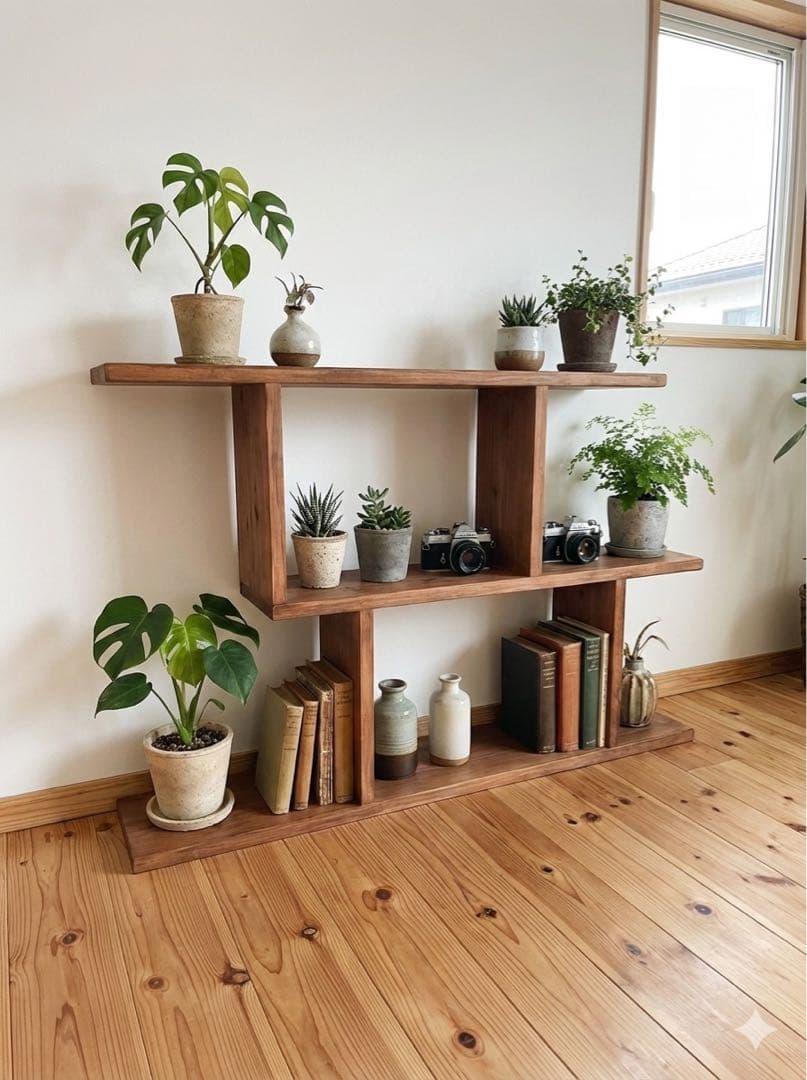 2WAY オープンシェルフ　縦横使用可　ウォルナット塗装　飾り棚 本棚　リビング