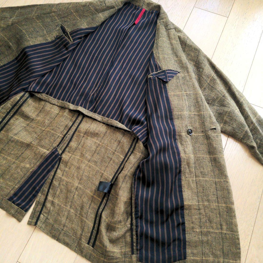 希少 YANTOR 起毛リネン 袈裟コート ストライプ裏地 15AW ヤントル